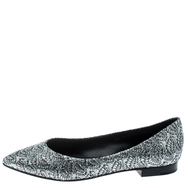 

Gina Metallic Silver Glitter Pointed Toe Flats Size
