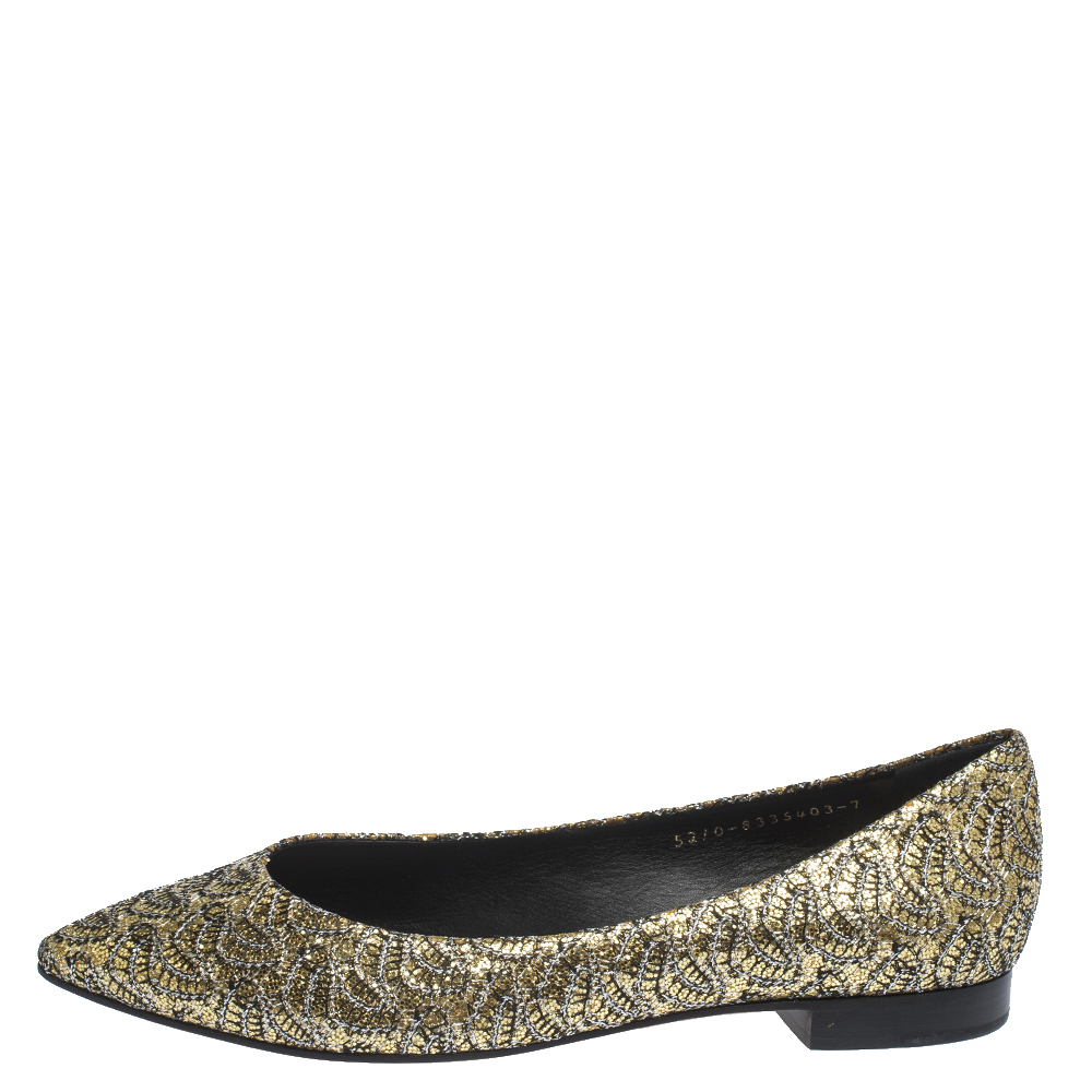 

Gina Metallic Gold Glitter Pointed Toe Ballet Flats Size