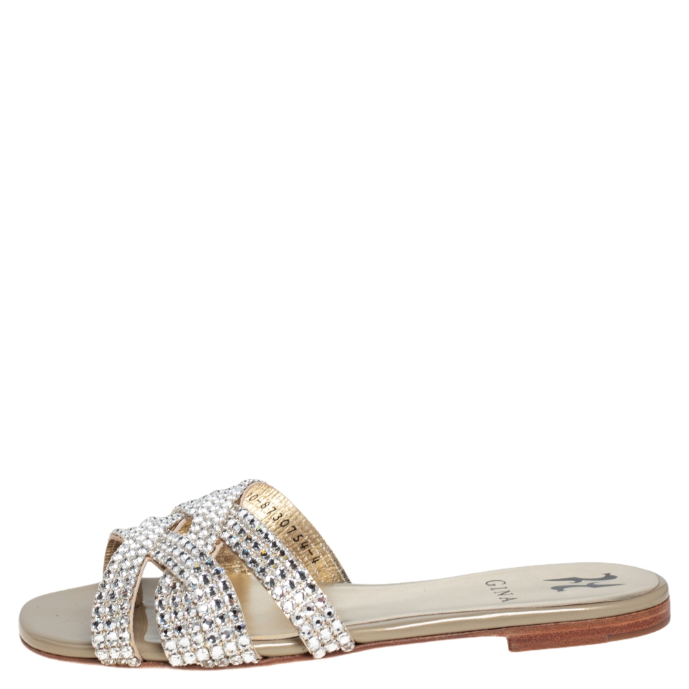 

Gina Grey Crystal Leather Orion Slide Sandals Size