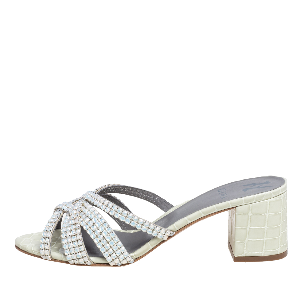 

Gina Pale Green Croc Embossed Leather Dexie Slide Sandals Size