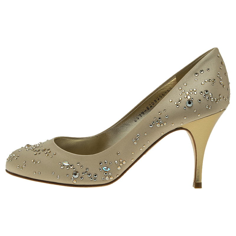 

Gina Beige Satin Embellished Anny Pumps Size