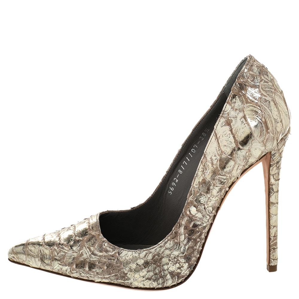 

Gina Gold Python Pointed Toe Pumps Size