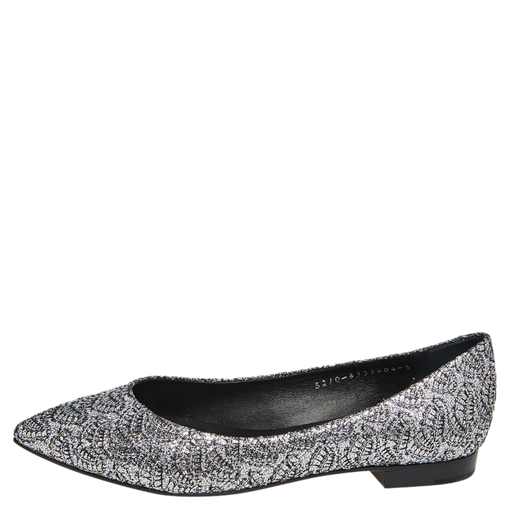 

Gina Metallic Silver Glitter Pointed Toe Ballet Flats Size