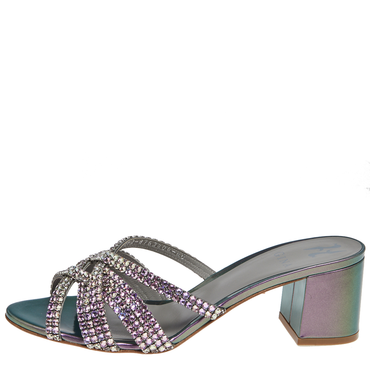 

Gina Multicolor Patent Leather Crystals Embellished Slide Sandals Size