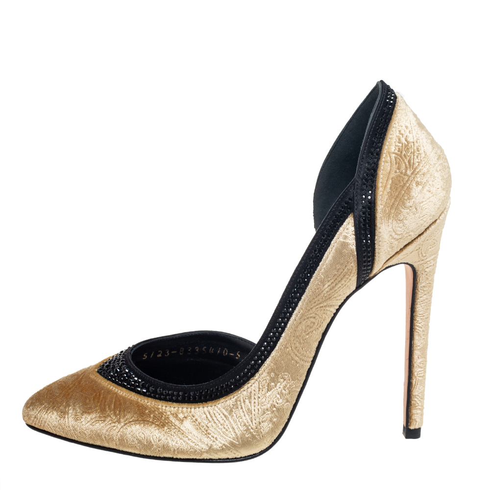 Gina Gold Velvet D'Orsay Pointed Toe Pumps Size