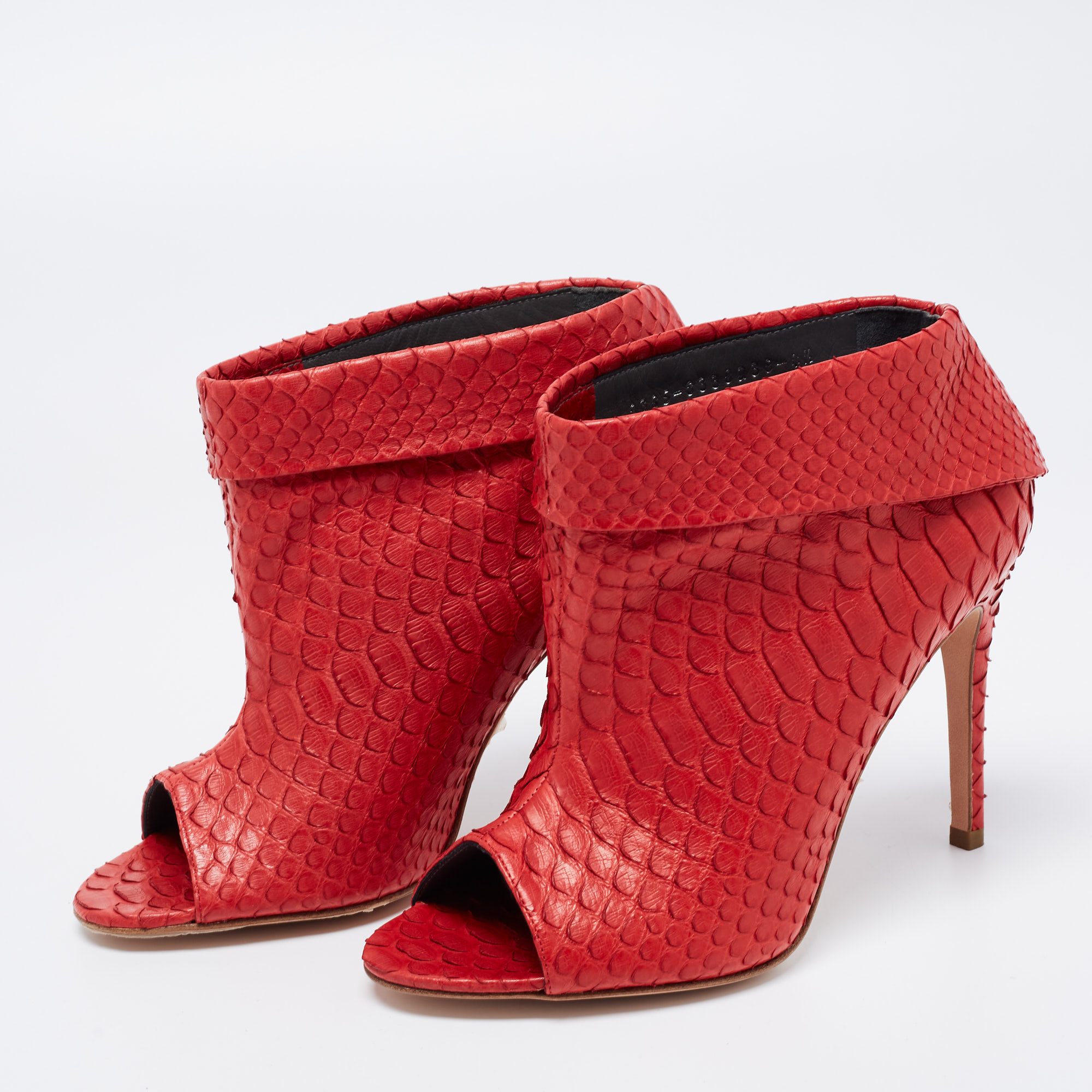

Gina Red Python Leather Peep Toe Booties Size, Purple