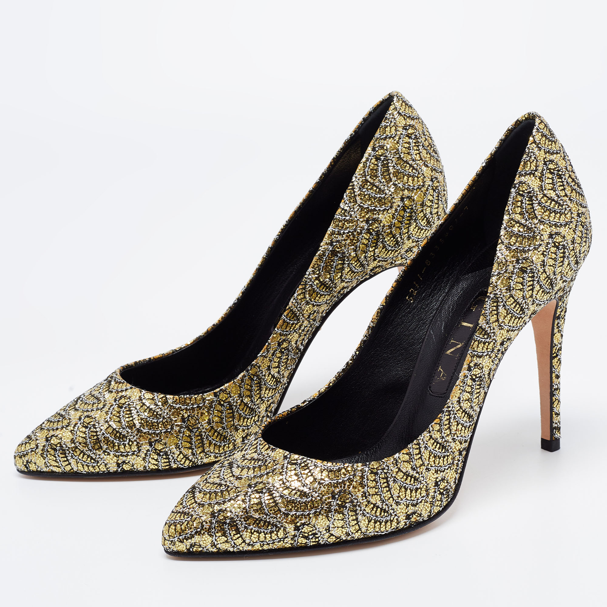 

Gina Black/Gold Glitter Pointed Toe Pumps Size