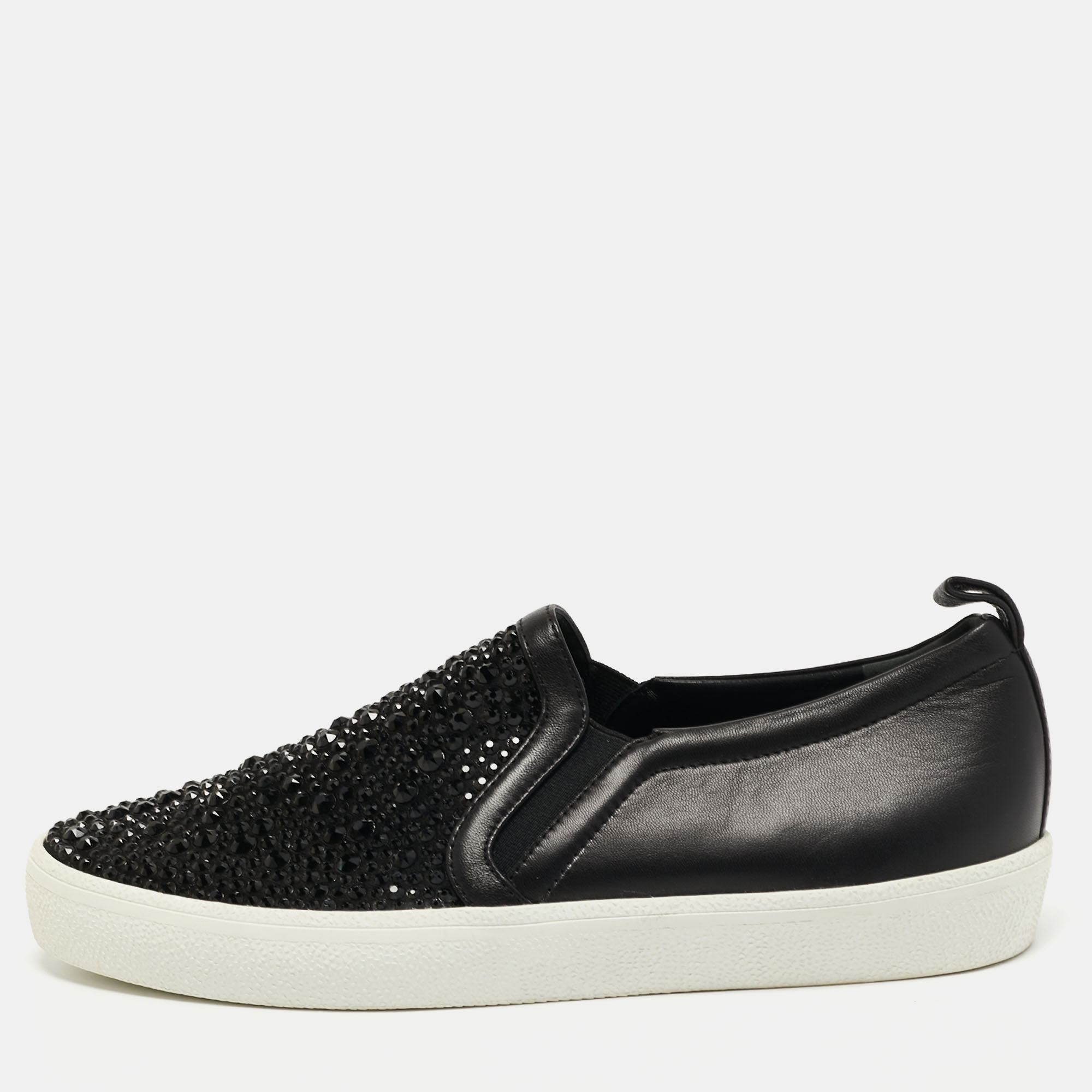 

Gina Black Leather and Crystal Low Top Sneakers Size