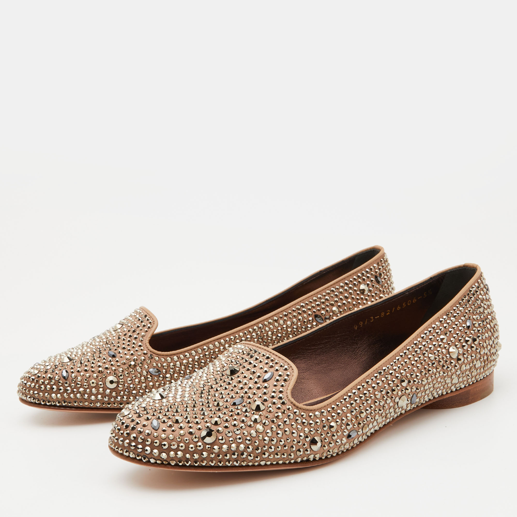 

Gina Brown Crystal Embellished Satin and Leather Smoking Slippers Size