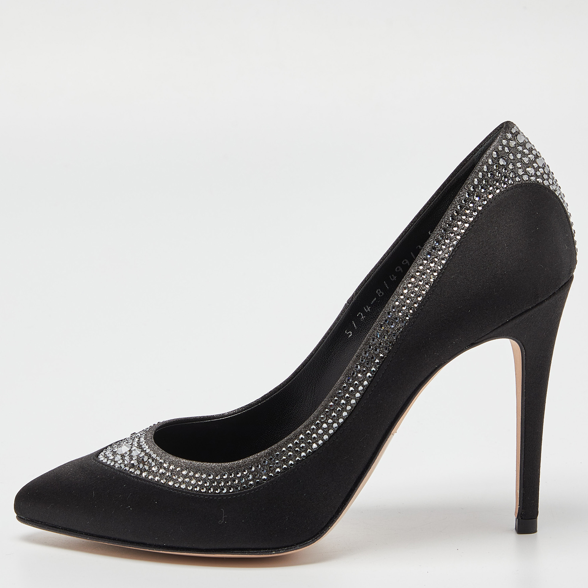 

Gina Black Satin Crystal Embellished Renee Pumps Size