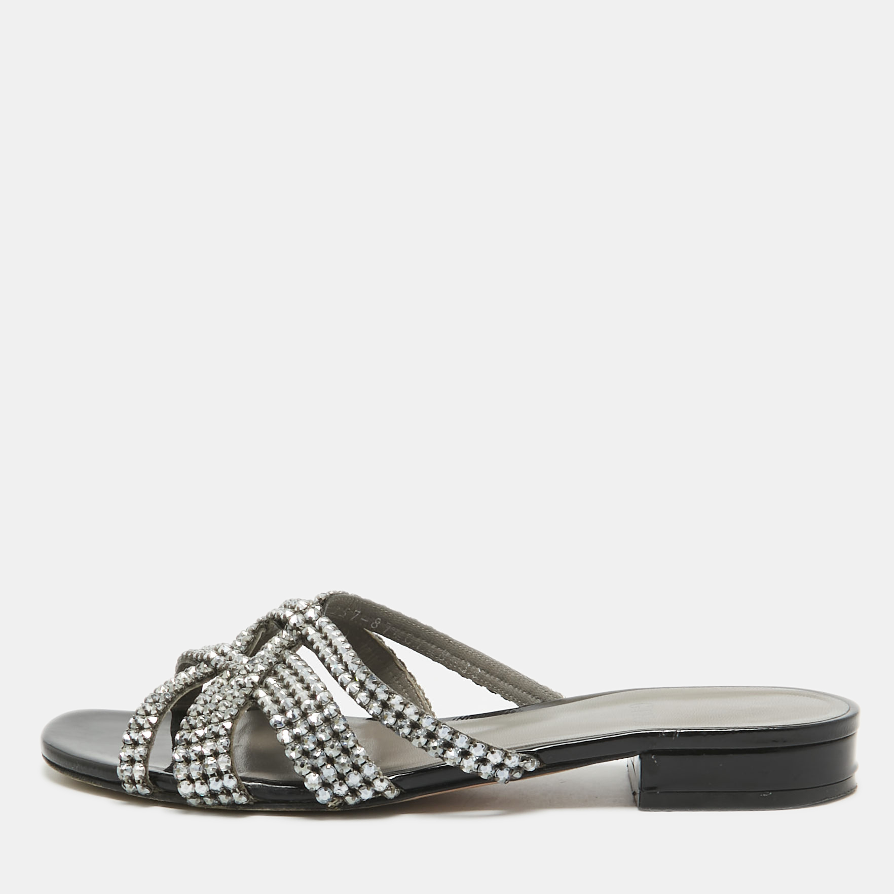 

Gina Black/Silver Crystal Embellished Leather Slides Size