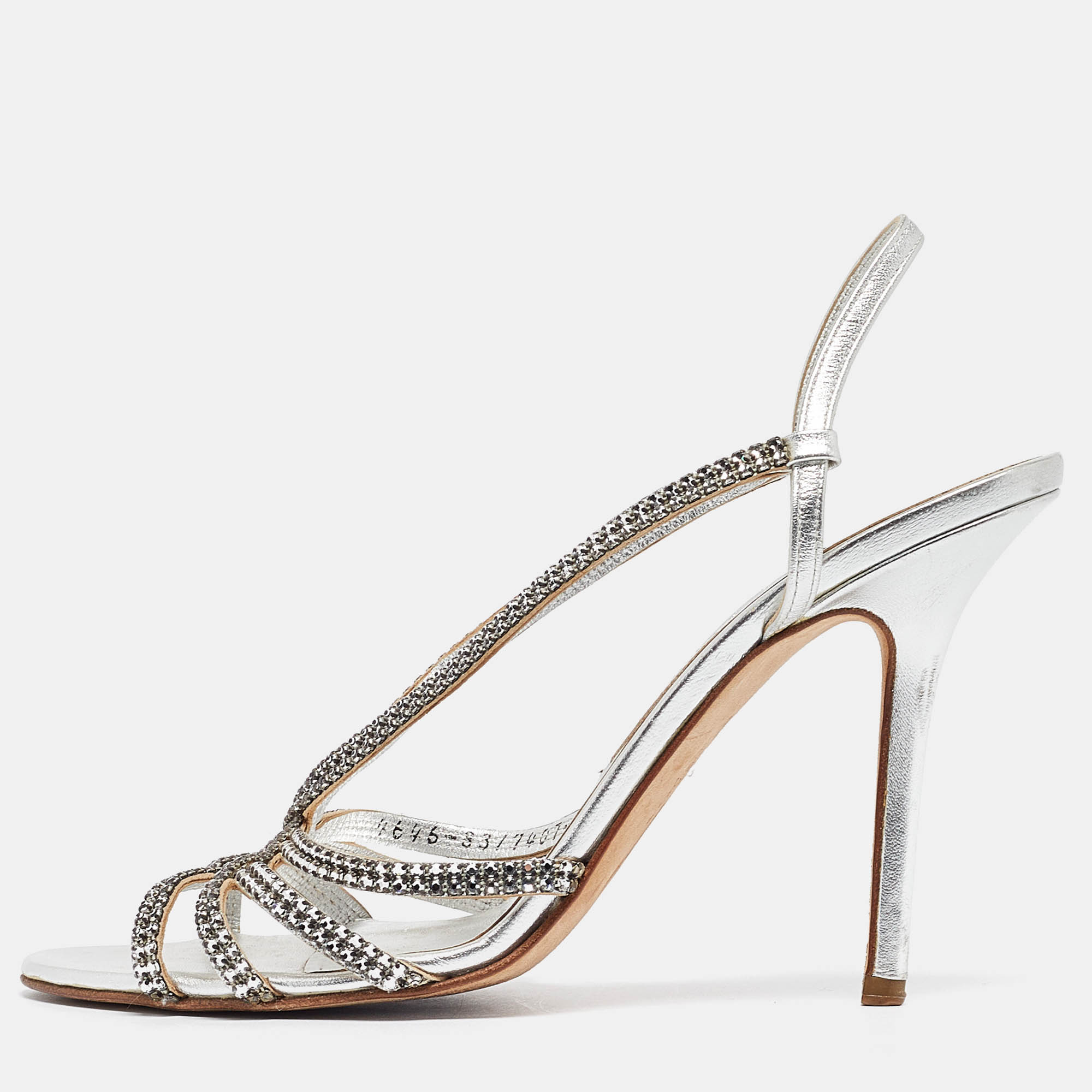 

Gina Silver Crystal Embellished Leather Slingback Sandals Size 39.5