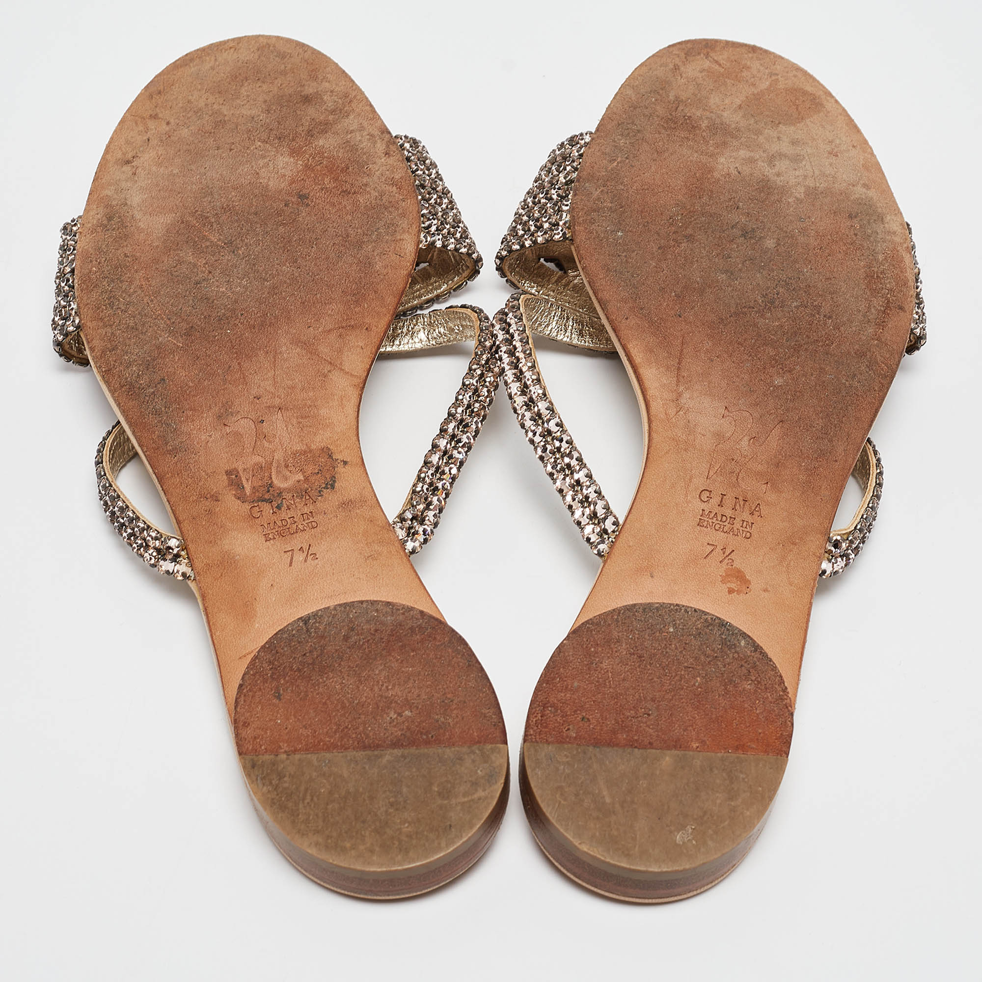 Gina Pink Crystal Embellished Leather Flat Slides Size 40.5 