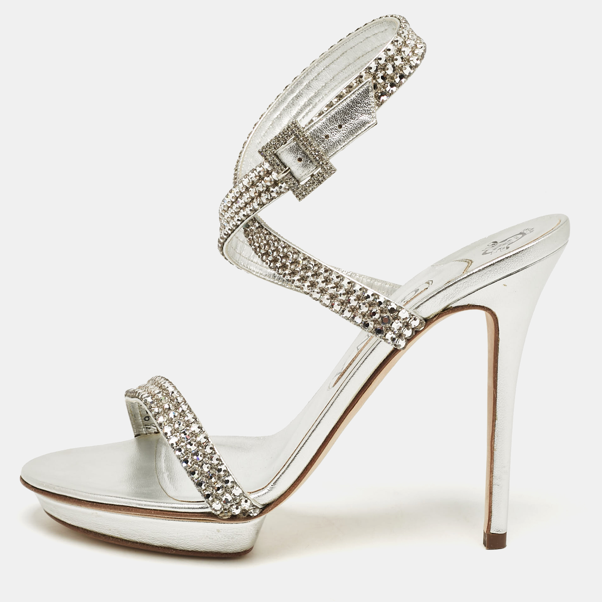 

Gina Silver Leather Ankle Strap Sandals 39.5