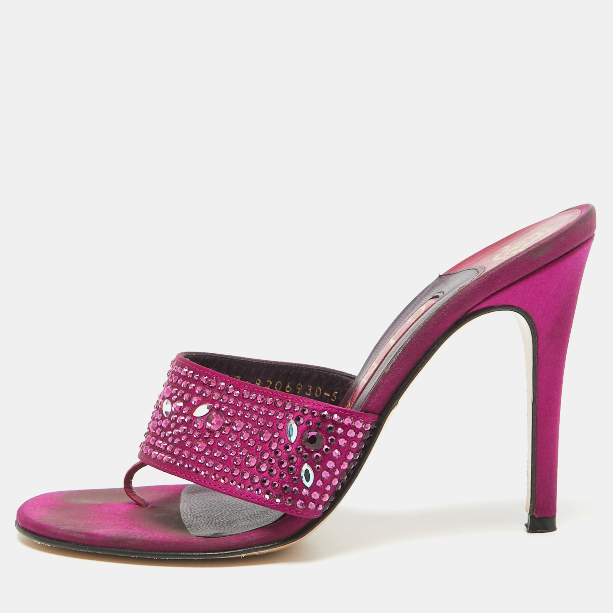 

Gina Magenta Pink Satin Crystal Embellished Slide Sandals Size 38