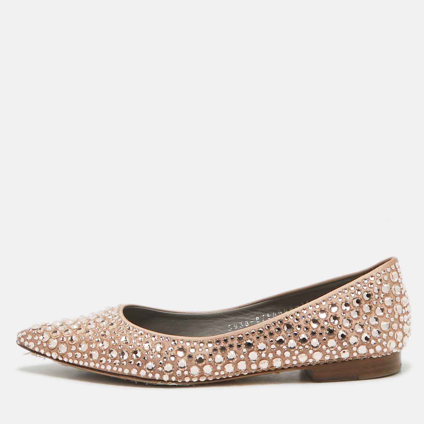 

Gina Beige Satin Crystal Embellished Ballet Flats Size