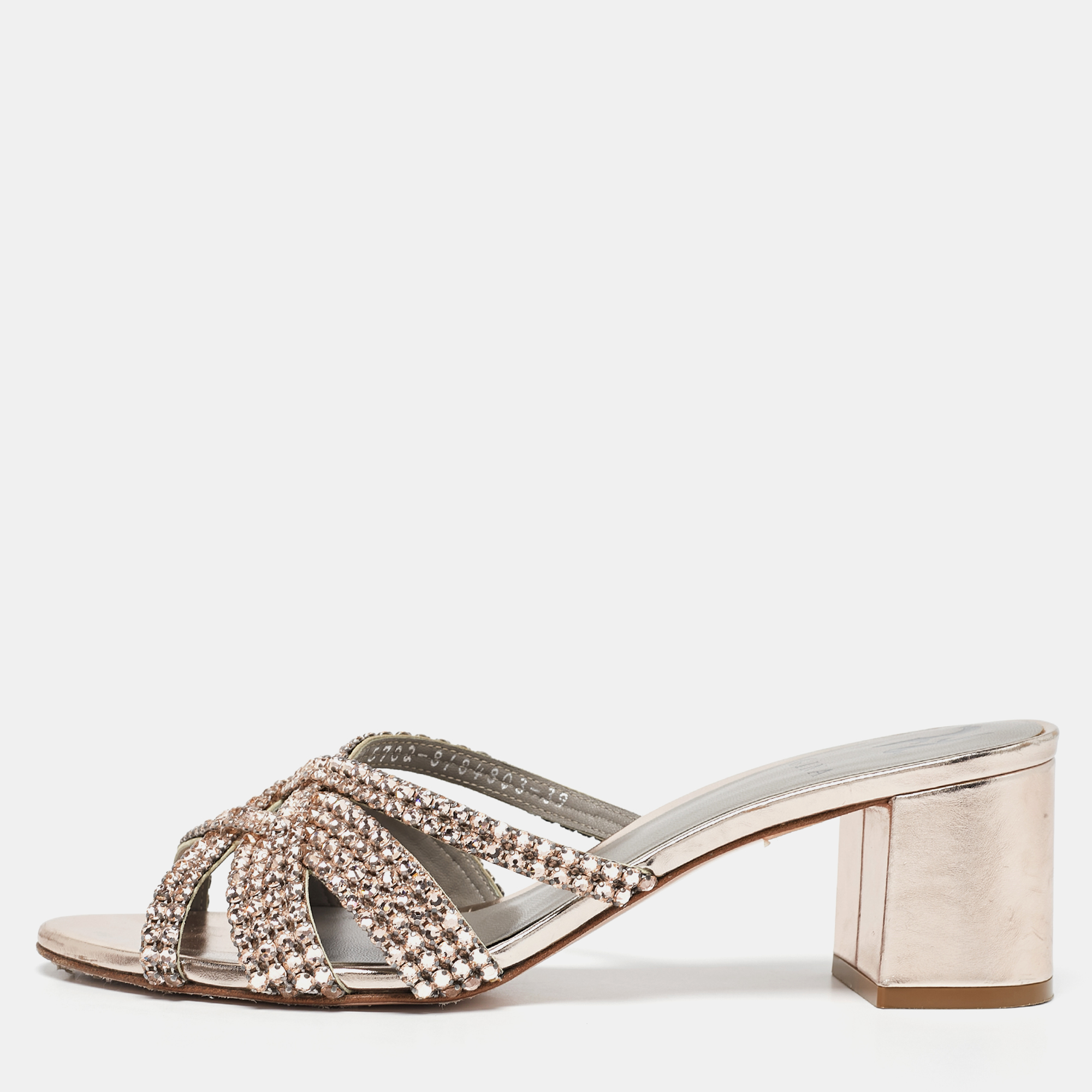 

Gina Rose Gold Leather Crystal Embellished Dexie Slide Sandals Size, Pink