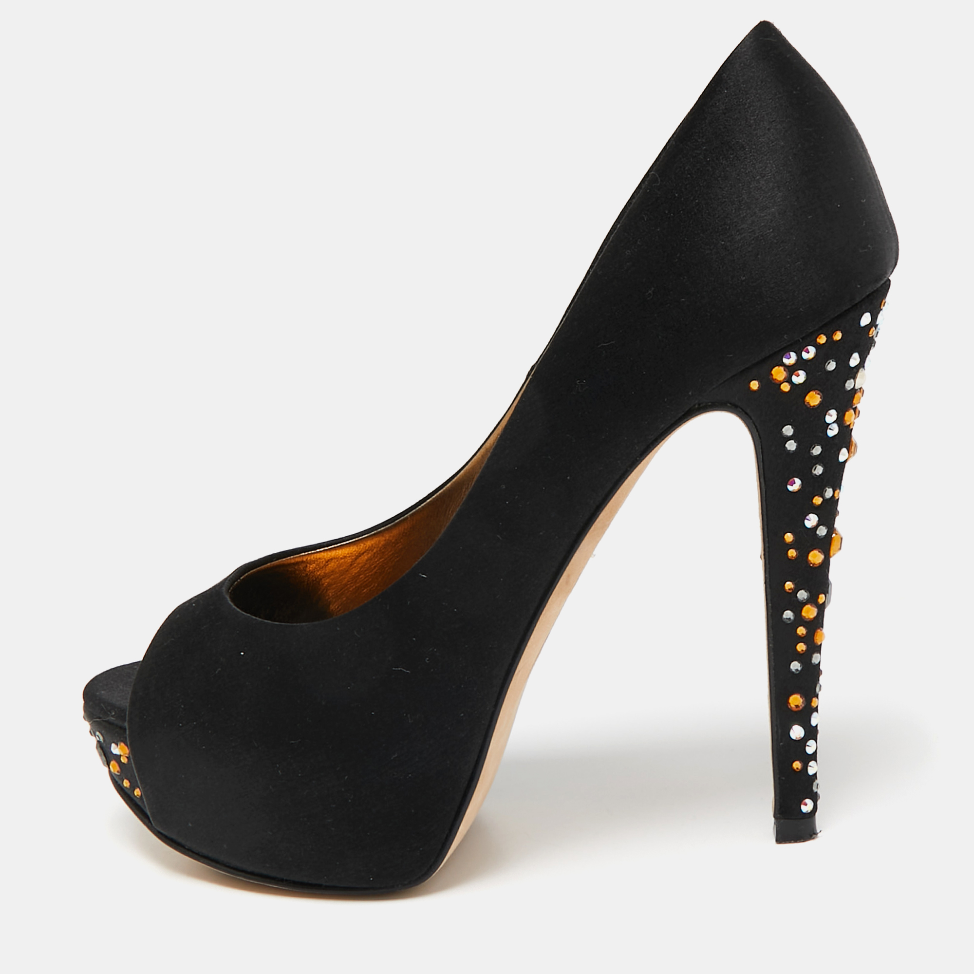 

Gina Black Satin Jenna Crystal Embellished Platform Pumps Size 37.5