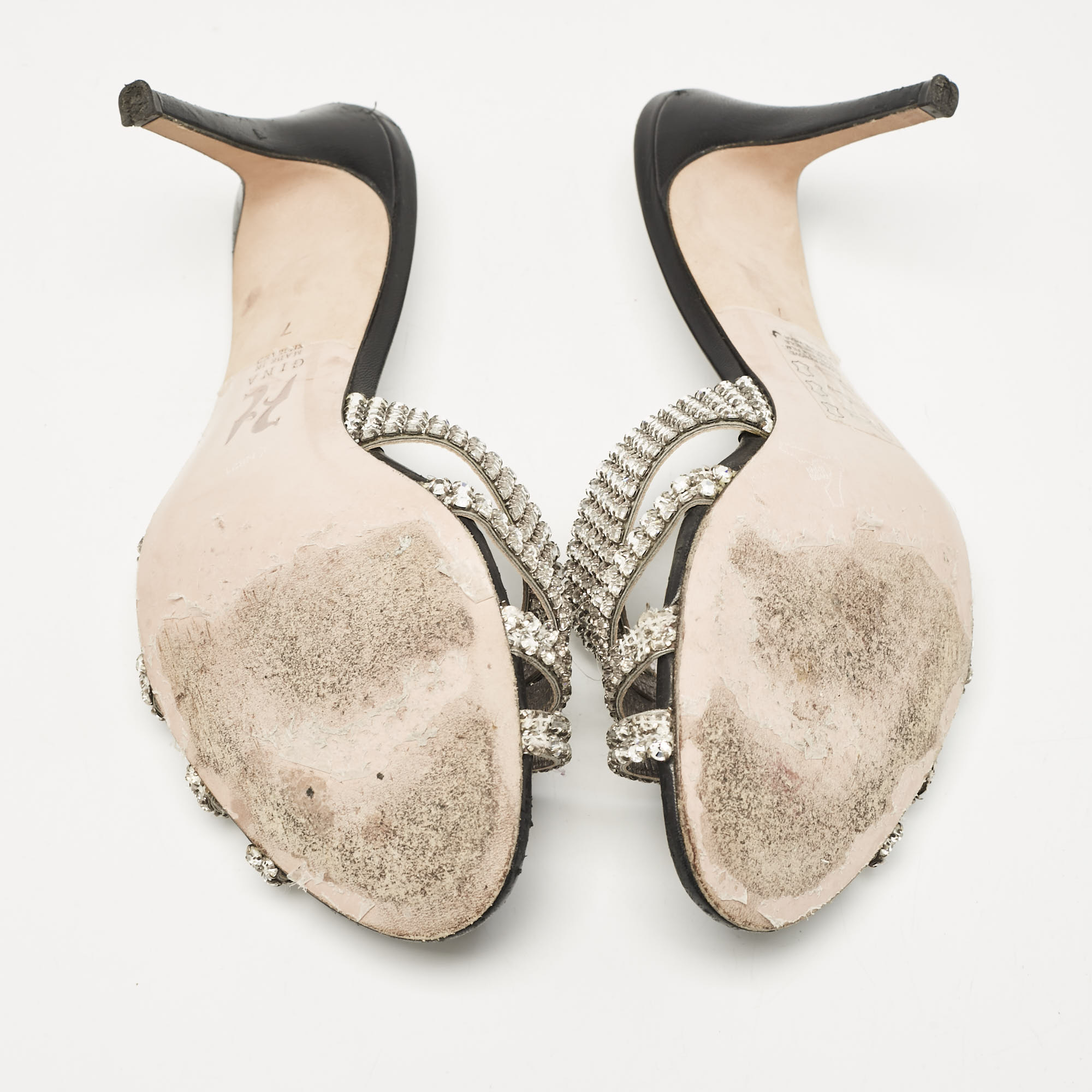 Gina Silver Crystal Embellished Leather Open Toe Sandals Size 40 