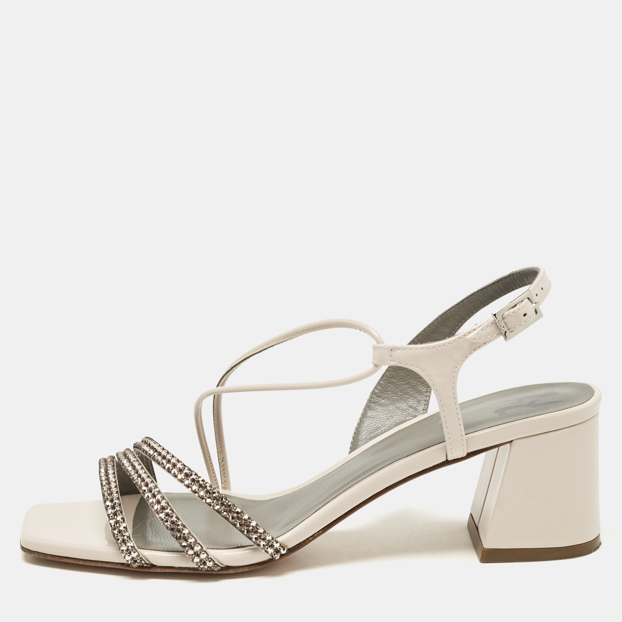 

Gina Cream Patent Leather Chadwick Slingback Sandals Size