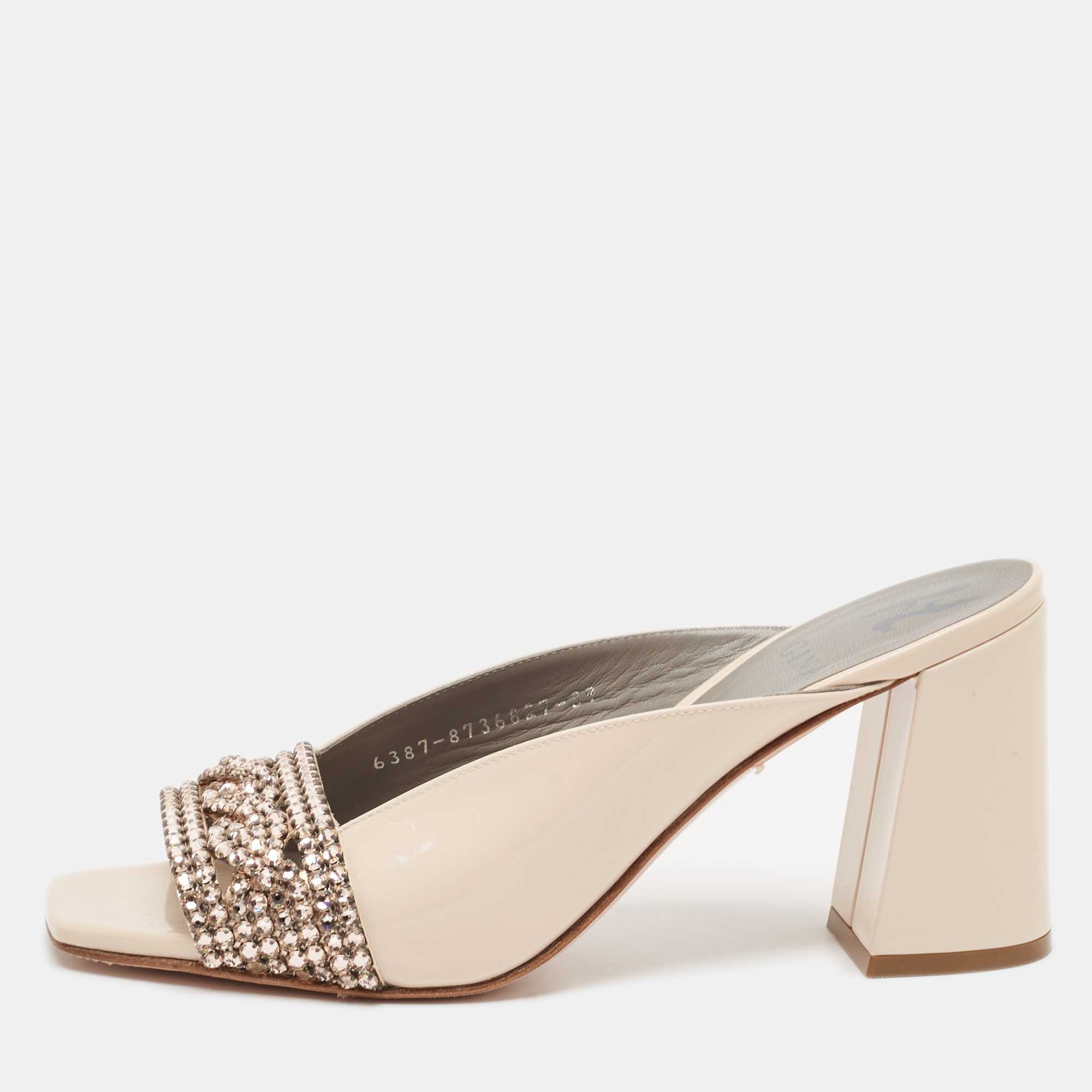 

Gina Beige Patent Crystal Embellished Mules Size