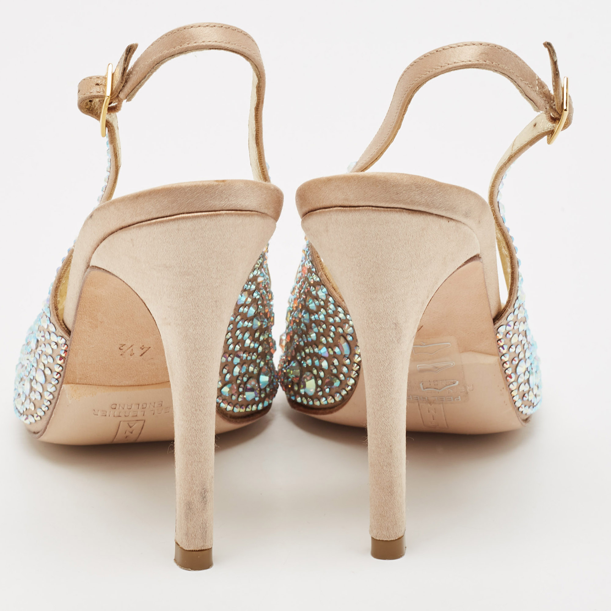 Gina Gold Crystal Embellished Satin Slingback Sandals Size 37.5 