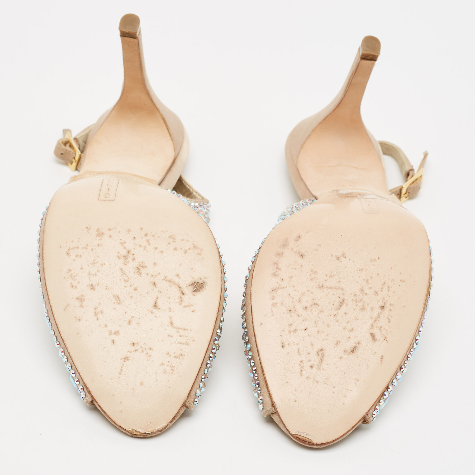 Gina Gold Crystal Embellished Satin Slingback Sandals Size 37.5 