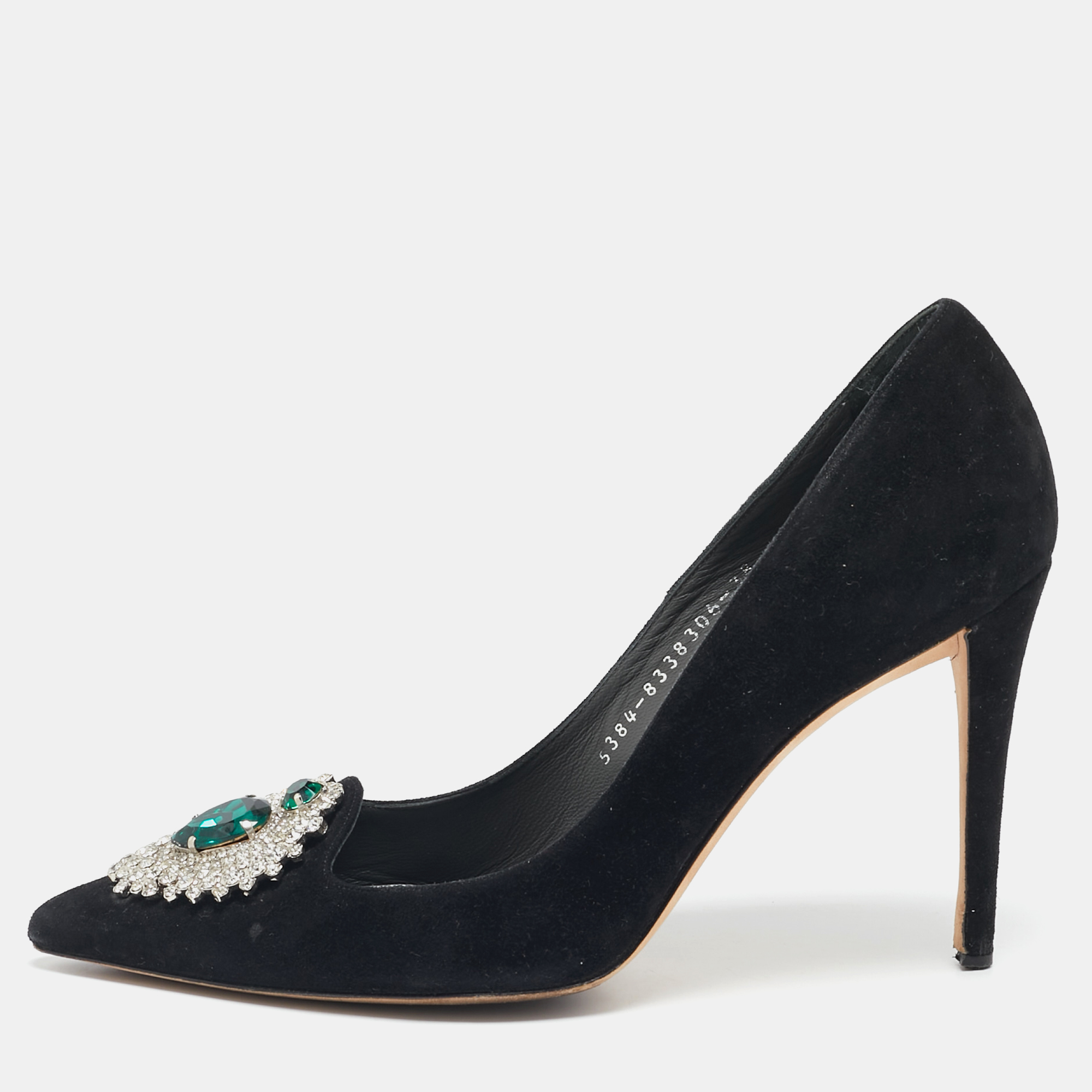 

Gina Black Suede Giada Crystal Embellished Pointed Toe Pumps Size