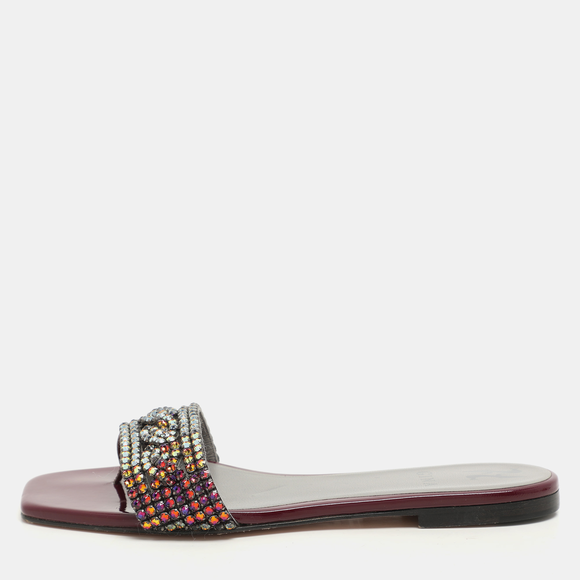 

Gina Burgundy Crystal Embellished Athena Slide Flats Size 38.5