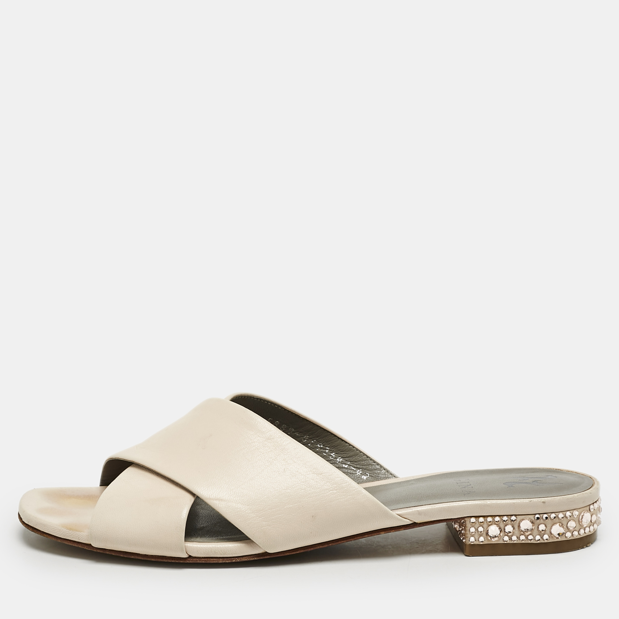 

Gina Light Peach Leather Bourdin Flat Sandals Size, Orange