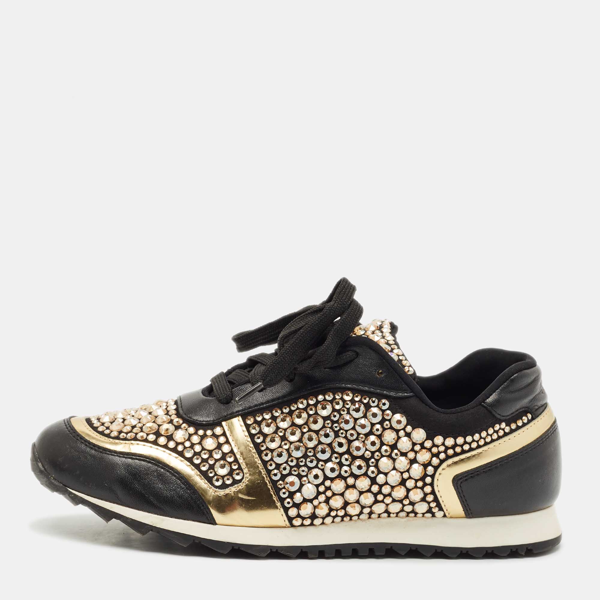 

Gina Black Leather/Satin Luminosa Swarovski Sneakers Size