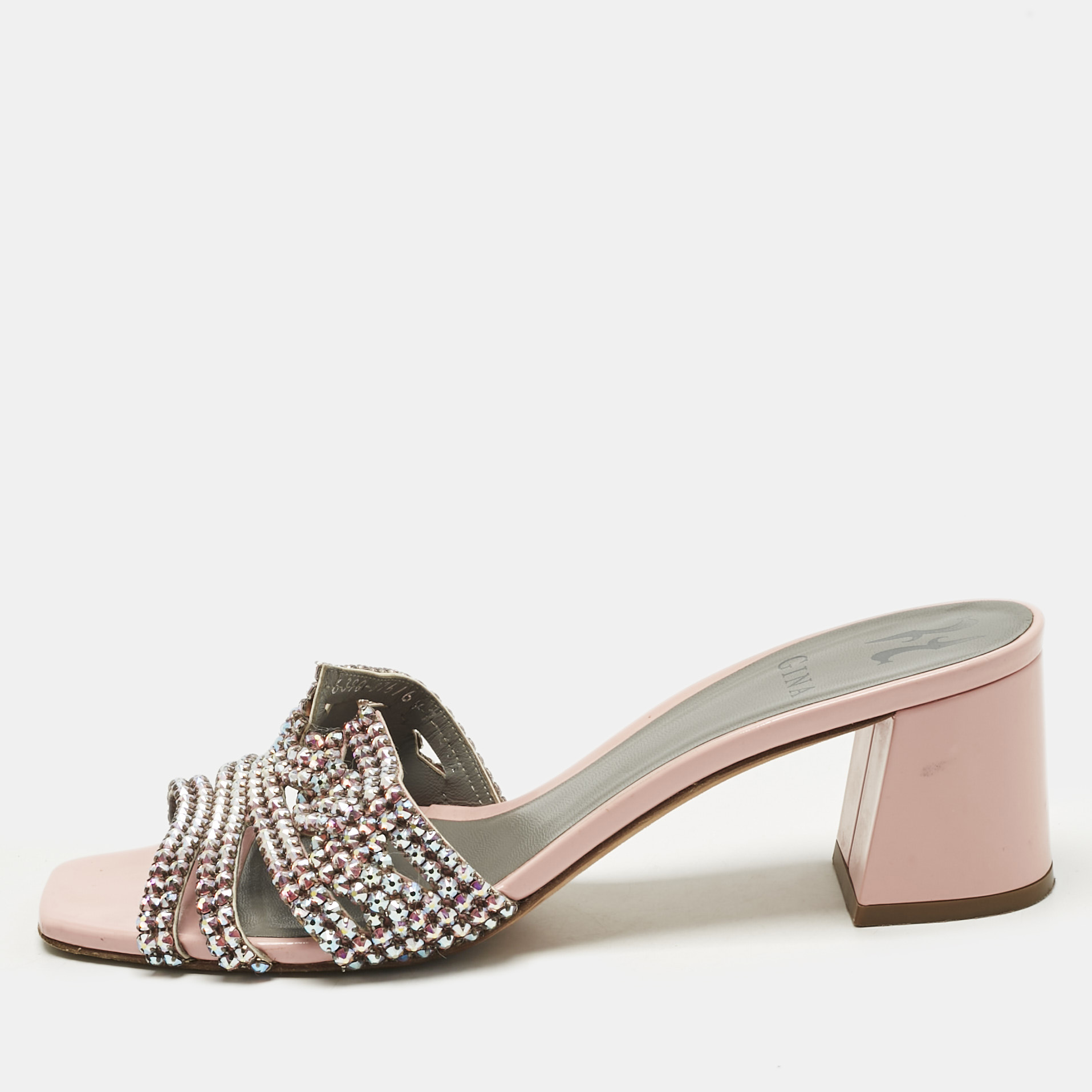 

Gina Pink Leather Crystal Embellish Arizona Slide Sandals Size