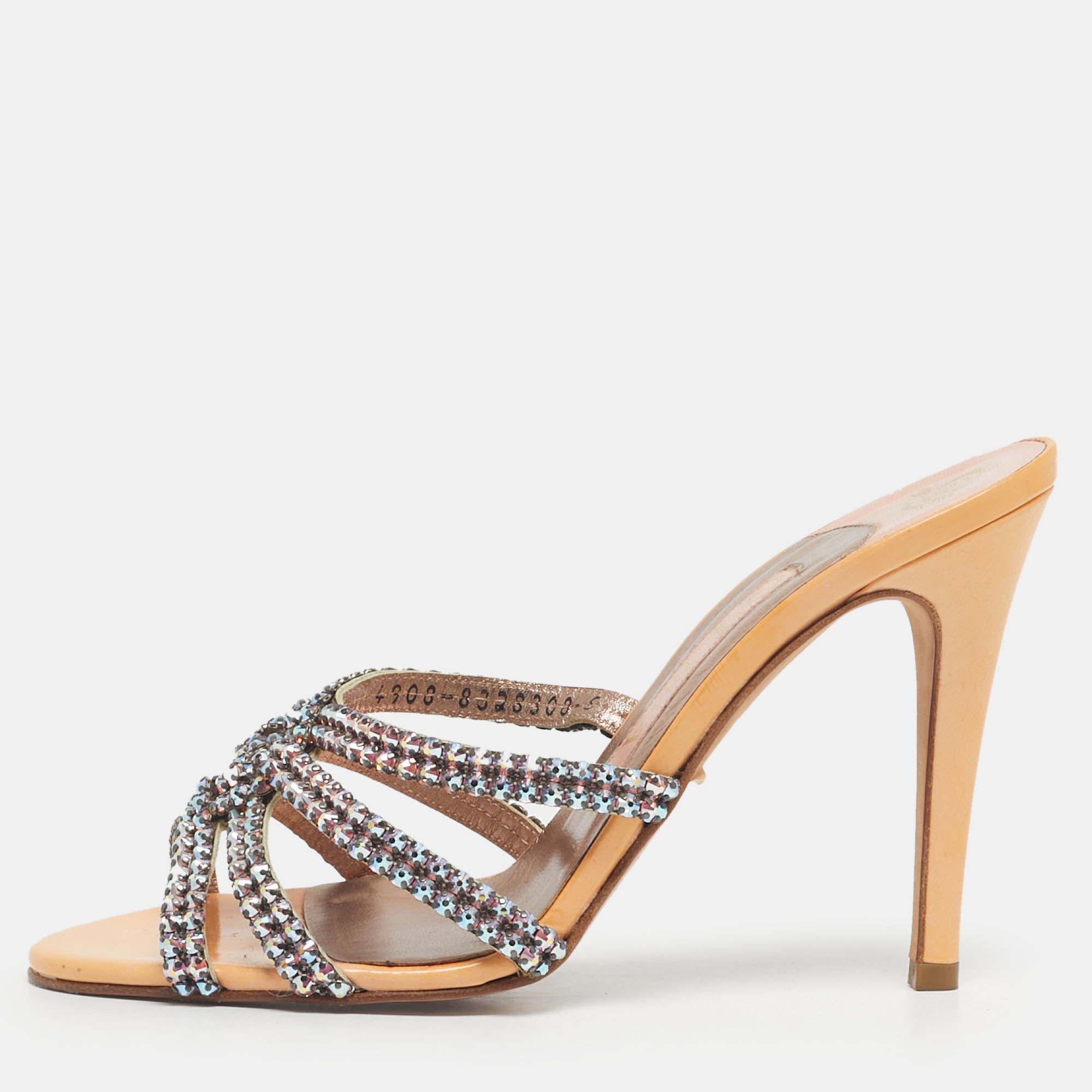 

Gina Orange Leather Slide Crystal Embellished Slide Sandals Size 38