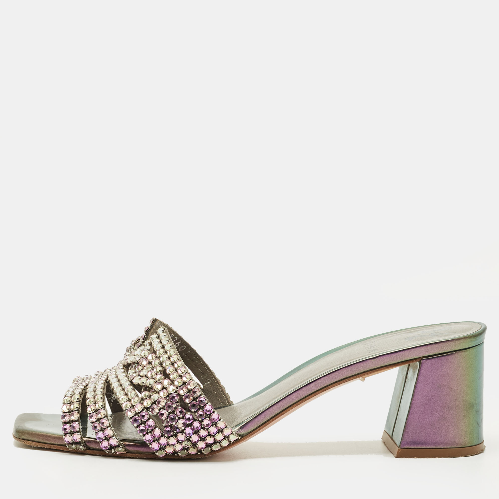 Gina Multicolor Leather Crystal Embellish Utah Slide Sandals Size 39