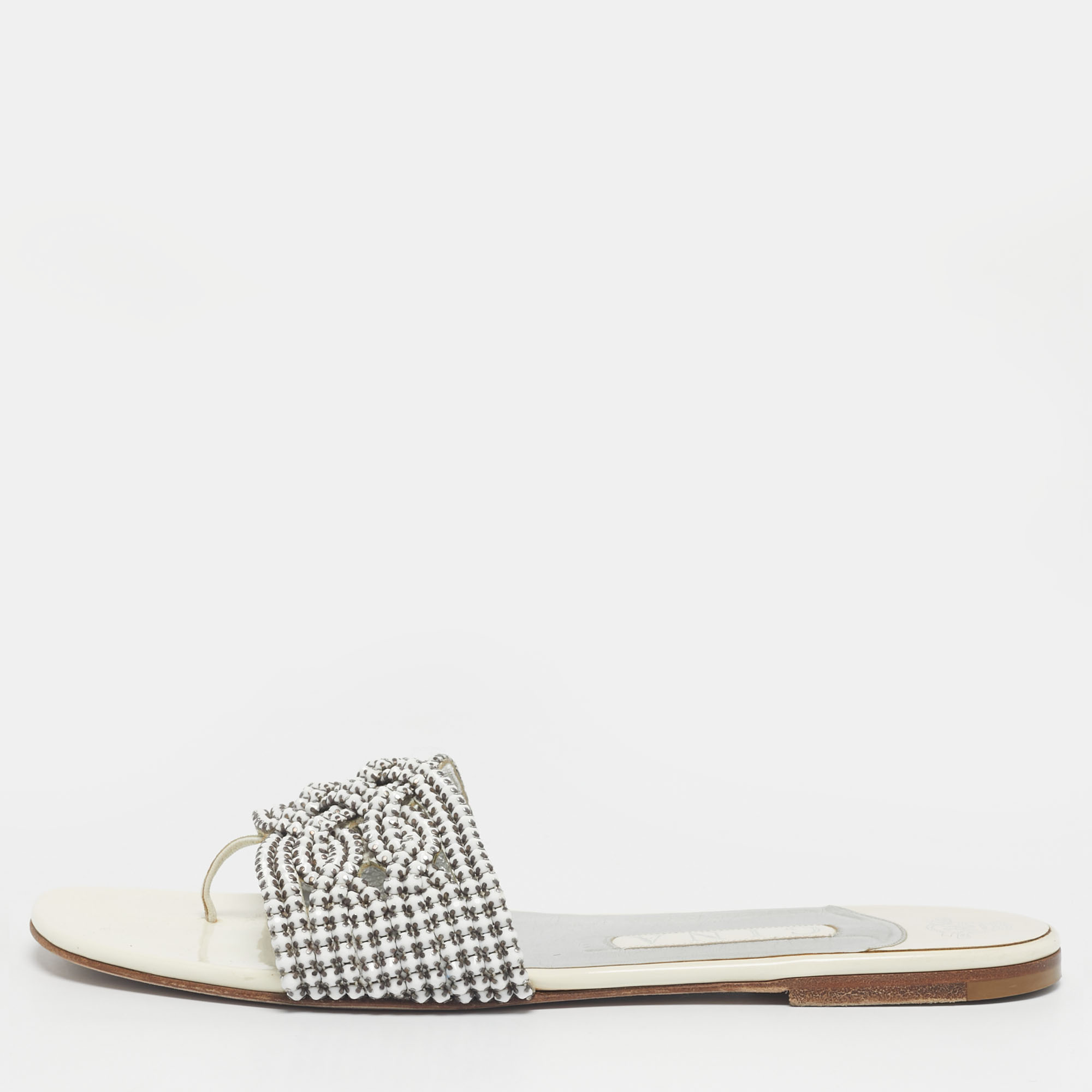 Pre-owned Gina White Leather Loren Flat Slide Size 40.5