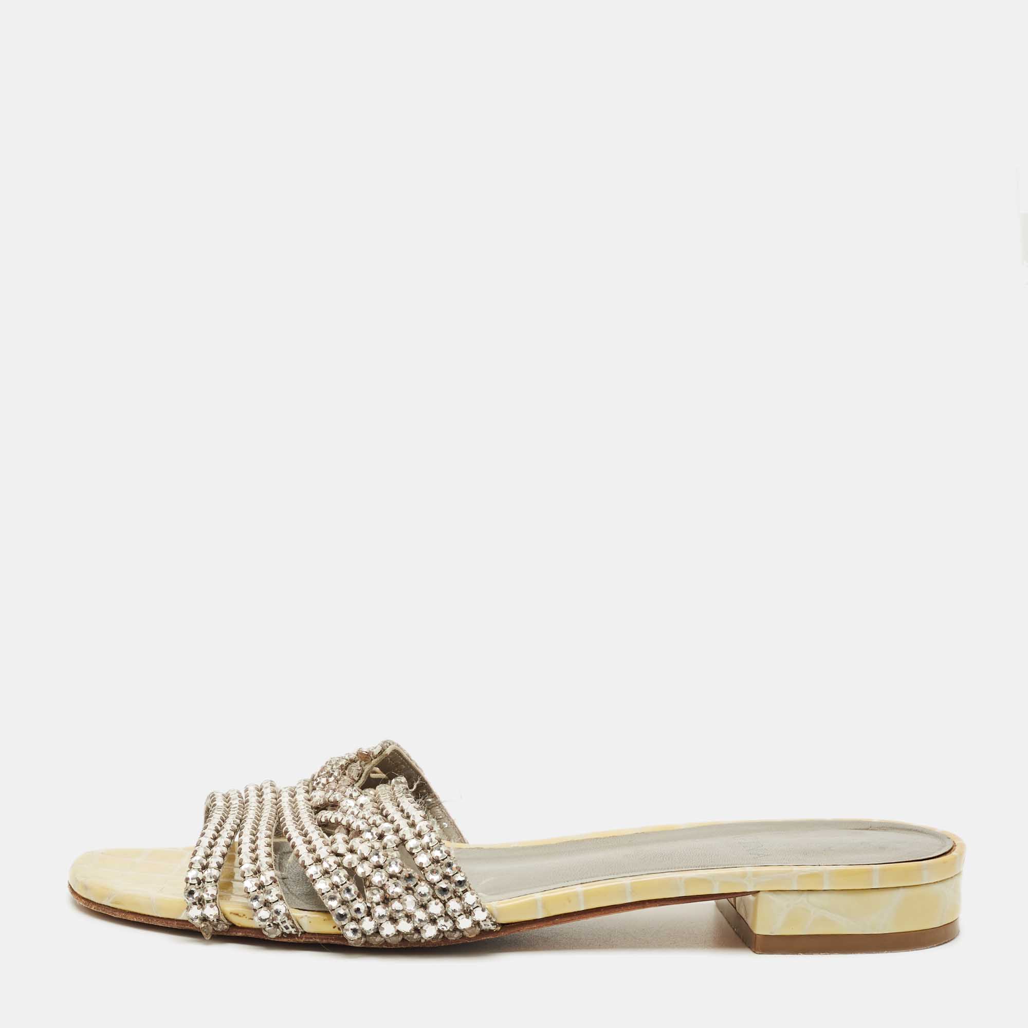

Gina Silver Leather Crystal Embellished Flat Slide Size