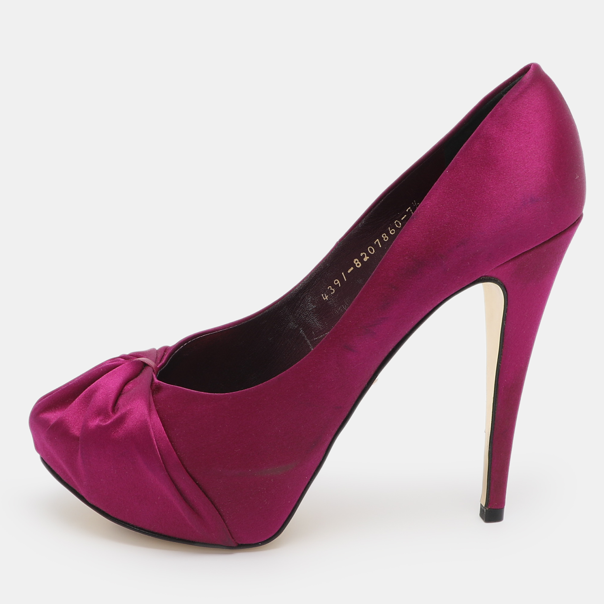 Pre-owned Gina Size 40.5 Purple Satin Platform Pumps