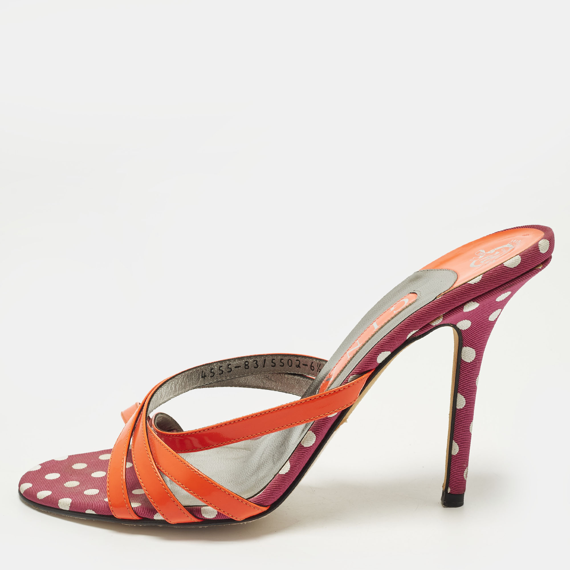 Pre-owned Gina Size 39.5 Red Patent Leather Criss-cross Strap Slide Sandals