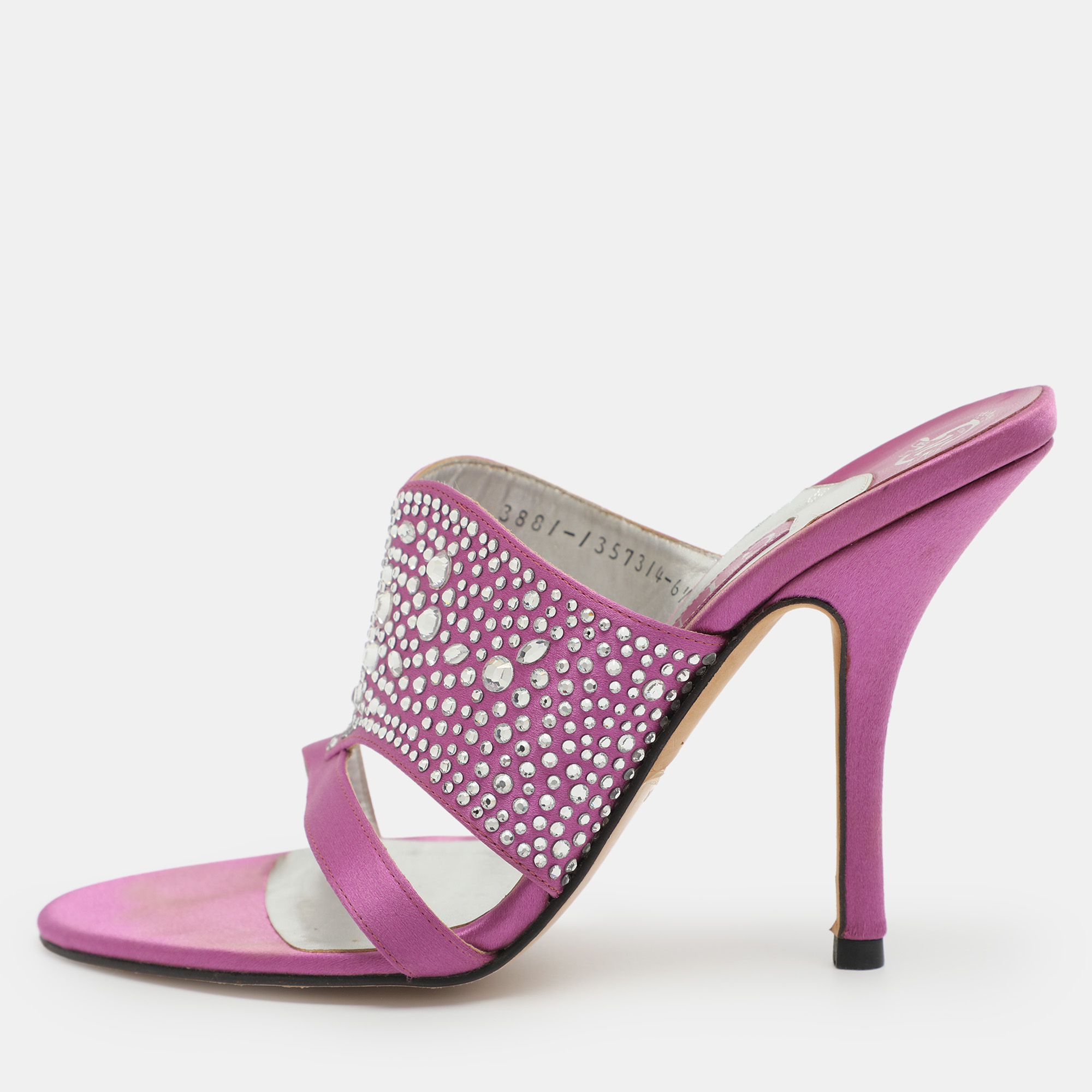 

Gina Size 39.5 Purple Crystals and Satin Slide Sandals