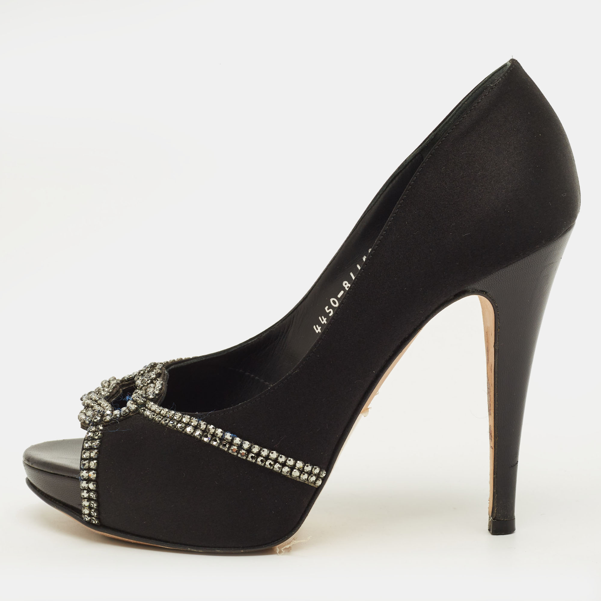

Gina Size 38 Black Satin Crystal Embellished Platform Pumps
