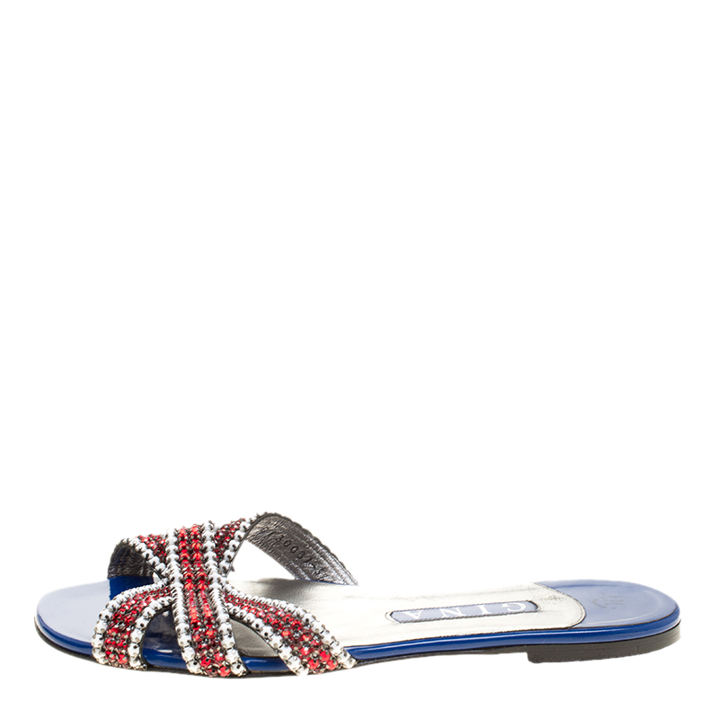 

Gina Red/White Crystal Embellished Flat Slides Size