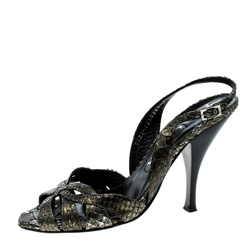 

Gina Metallic Green Python Leather Trudy Slingback Sandals Size