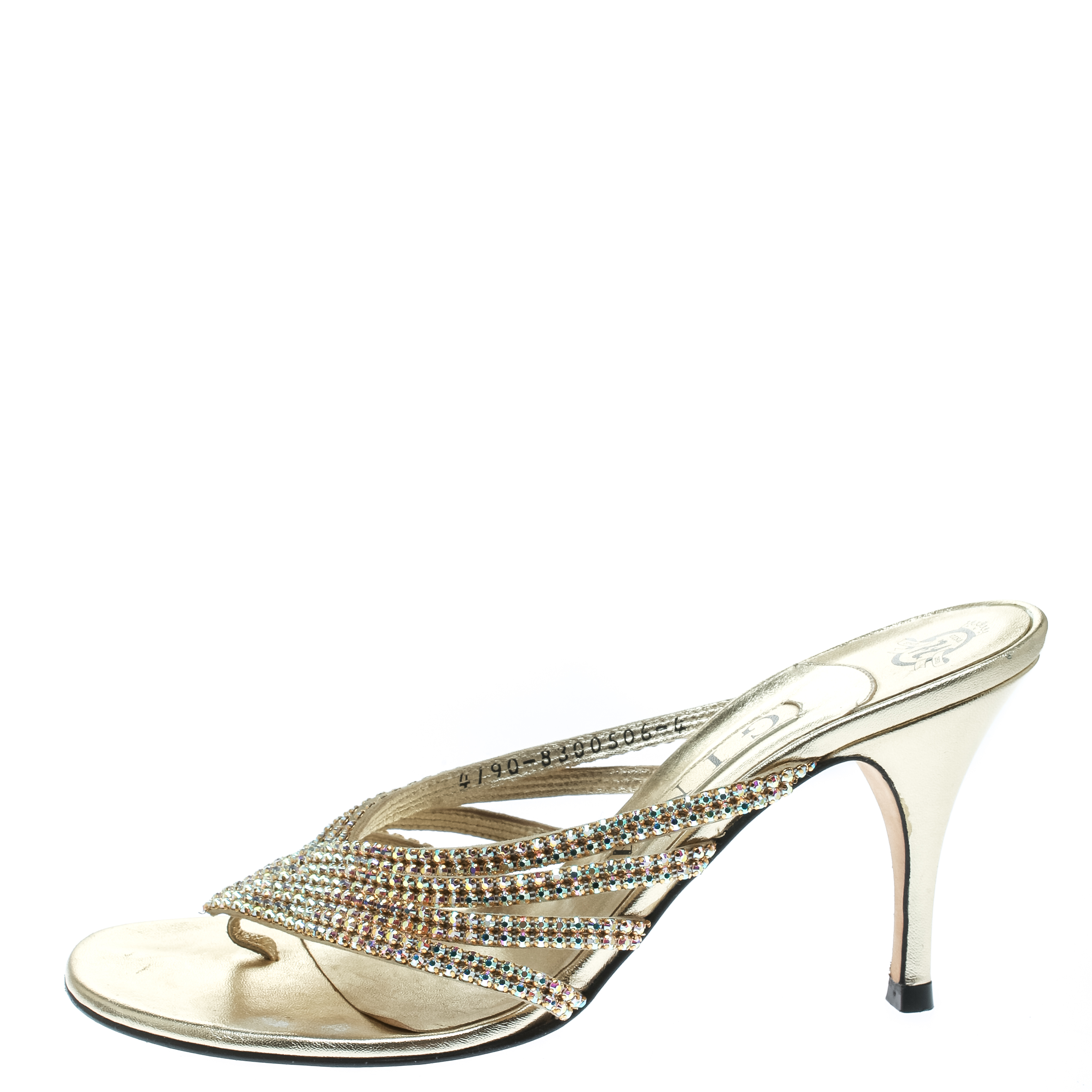 

Gina Gold Crystal Embellished Leather Sandals Size