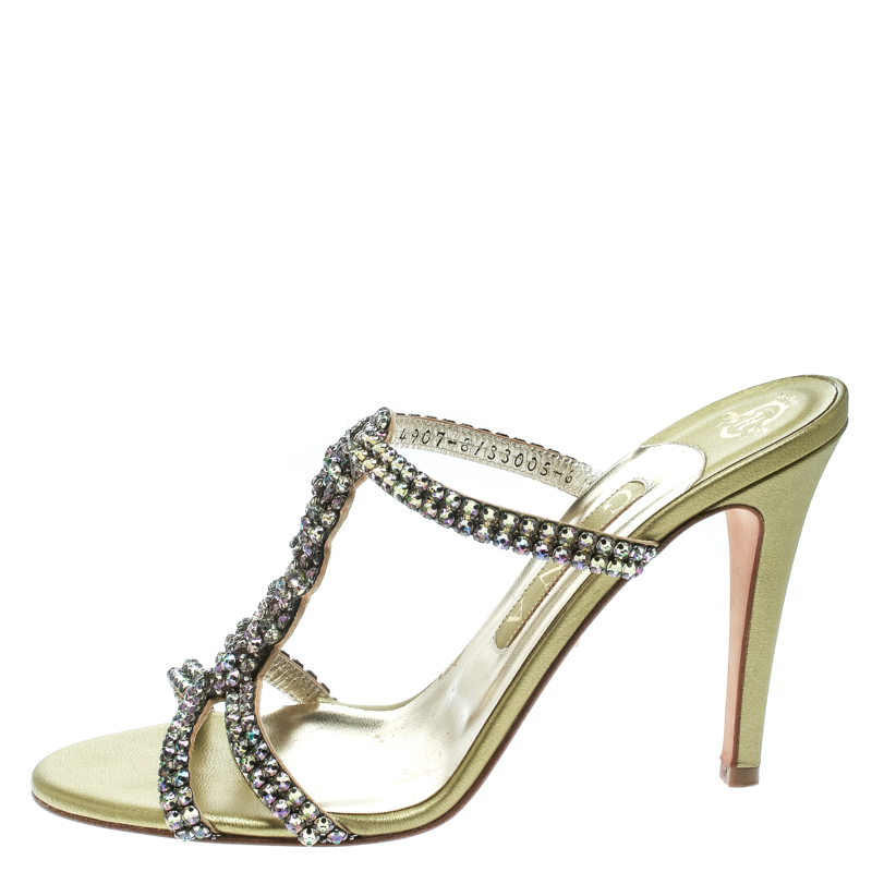

Gina Two Tone Crystal Embellished Leather Sandals Size, Metallic