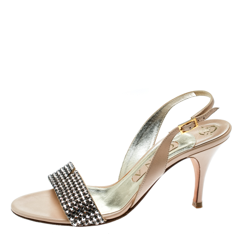 

Gina Beige Crystal Embellished Slingback Sandals Size