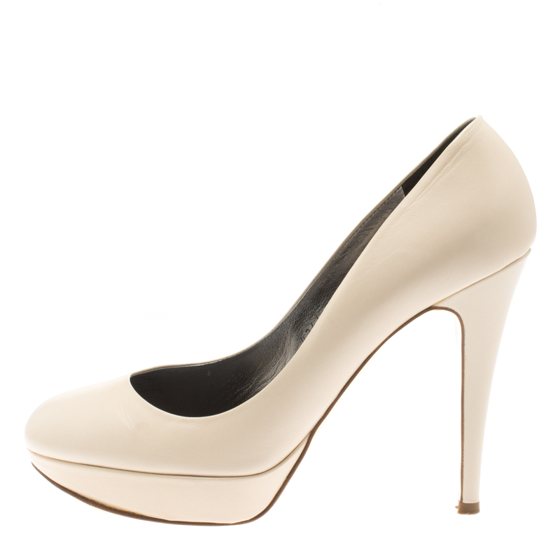 

Gina Cream Leather Platform Pumps Size