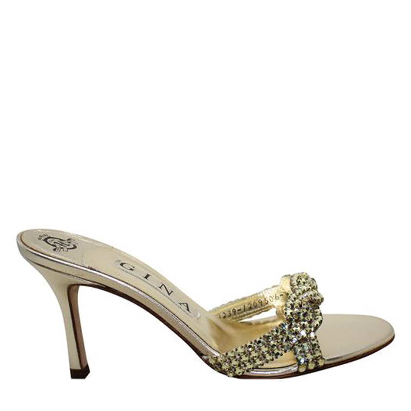 Pre Owned صندل جينا ستيليتو سير سواروفسكي متعدد الألوان ذهبي مقاس 37