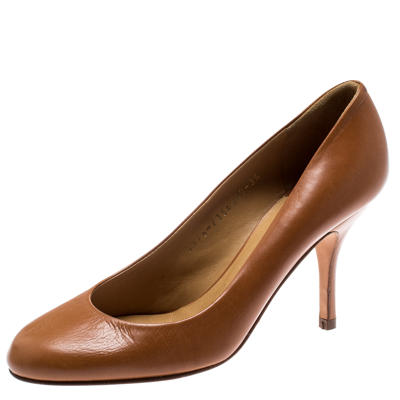 Pre Owned Gina Brown Leather Pumps Size 36.5