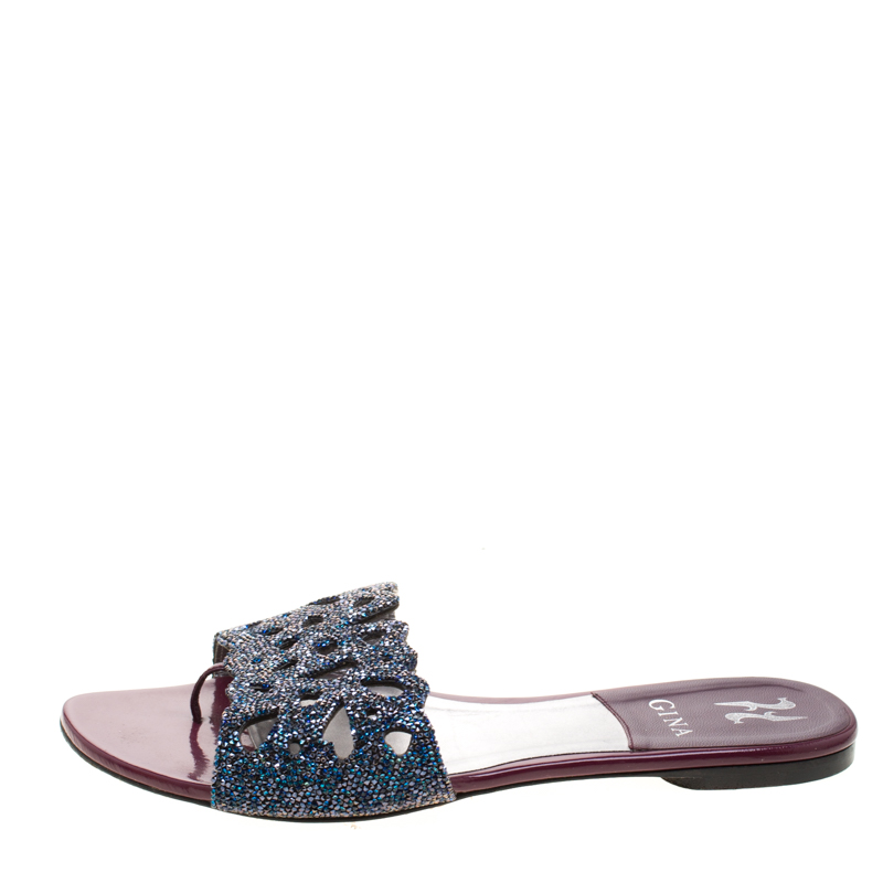 

Gina Blue Crystal Embellished Flat Slides Size