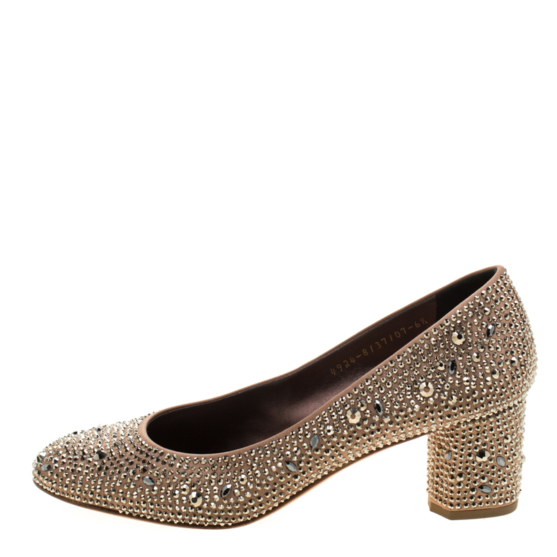 

Gina Beige Satin Crystal Embellished Pumps Size